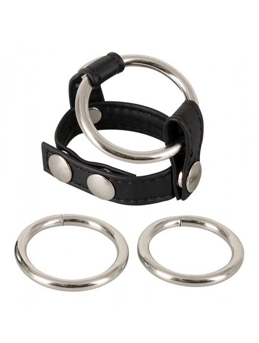 Подхват для мошонки с 3 съемными эрекционными кольцами Leder-Riemen - Orion - в Вологде купить с доставкой