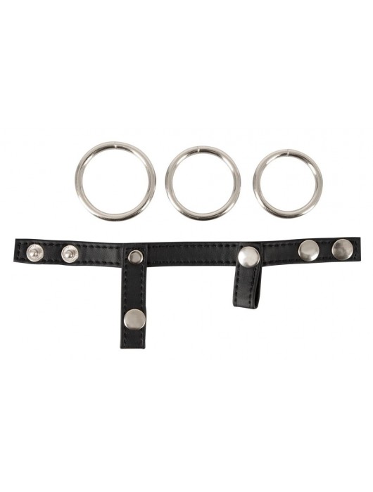 Подхват для мошонки с 3 съемными эрекционными кольцами Leder-Riemen - Orion - в Вологде купить с доставкой