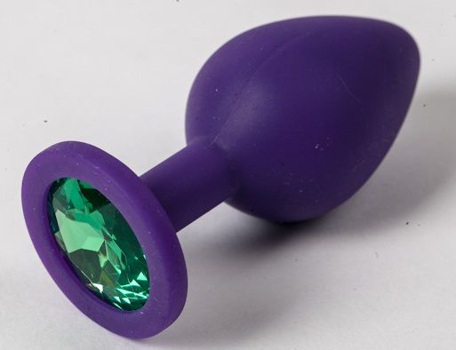 Фиолетовая силиконовая пробка с зеленым кристаллом - 9,5 см. - 4sexdreaM - купить с доставкой в Вологде