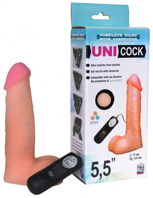 Фаллическая насадка Харнесс UNICOCK 5,5  с вибрацией - 17 см. - LOVETOY (А-Полимер) - купить с доставкой в Вологде