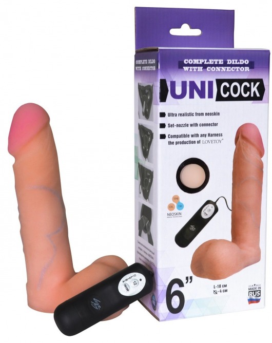 Фаллическая насадка Харнесс UNICOCK 6  с вибрацией - 18 см. - LOVETOY (А-Полимер) - купить с доставкой в Вологде