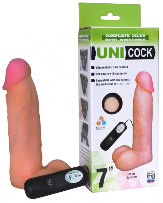 Фаллическая насадка Харнесс UNICOCK 7  с вибрацией - 19 см. - LOVETOY (А-Полимер) - купить с доставкой в Вологде