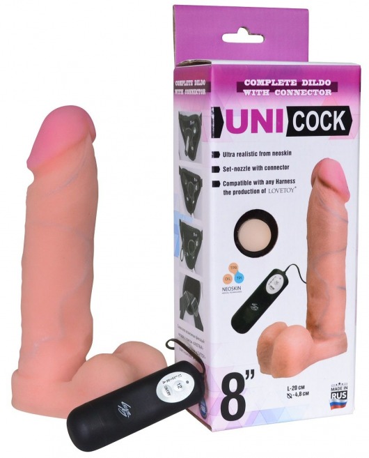 Фаллическая насадка Харнесс UNICOCK 8  с вибрацией - 20 см. - LOVETOY (А-Полимер) - купить с доставкой в Вологде