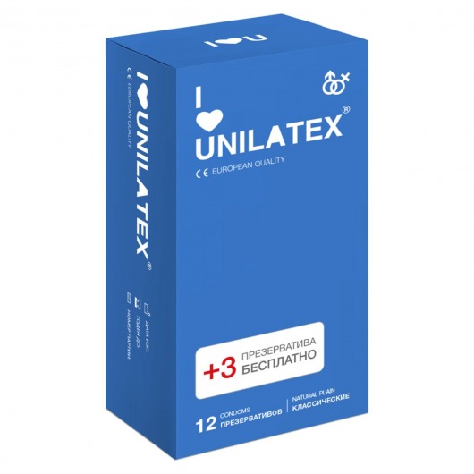 Классические презервативы Unilatex Natural Plain - 12 шт. + 3 шт. в подарок - Unilatex - купить с доставкой в Вологде