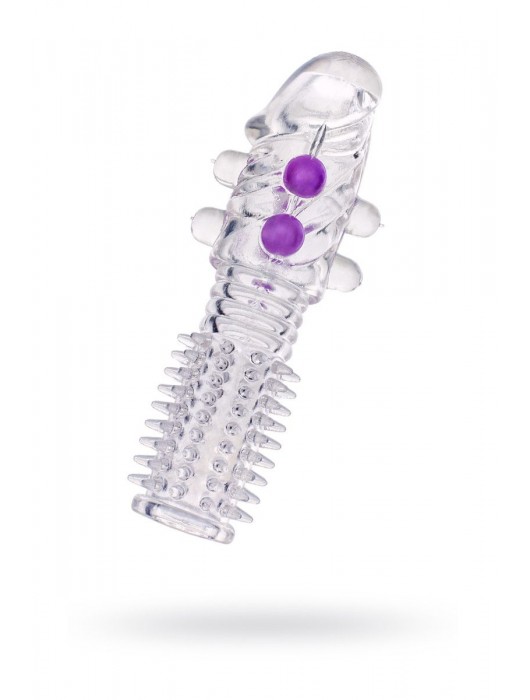 Гелевая прозрачная насадка с шариками и шипами - 14 см. - Toyfa Basic - в Вологде купить с доставкой