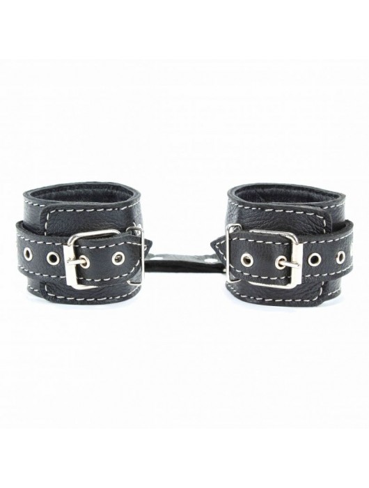 Чёрные кожаные наручники с крупной строчкой - БДСМ Арсенал - купить с доставкой в Вологде
