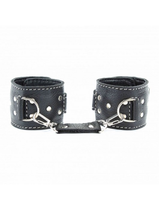 Чёрные кожаные наручники с крупной строчкой - БДСМ Арсенал - купить с доставкой в Вологде