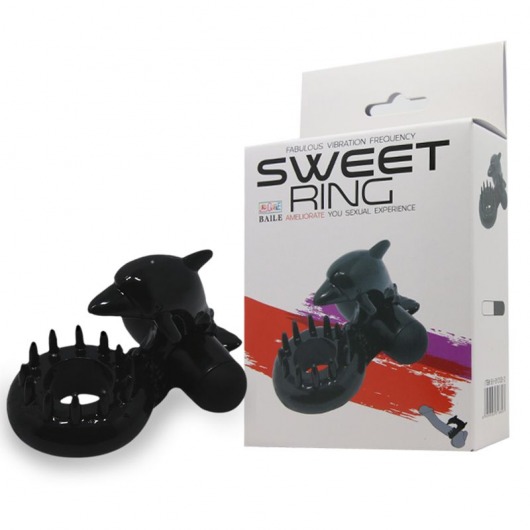 Чёрное эрекционное виброкольцо Sweet Ring с дельфинчиком - Baile - в Вологде купить с доставкой