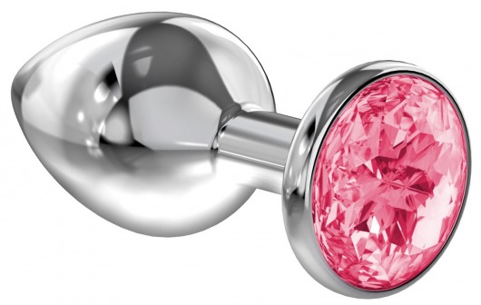 Большая серебристая анальная пробка Diamond Pink Sparkle Large с розовым кристаллом - 8 см. - Lola Games - купить с доставкой в Вологде