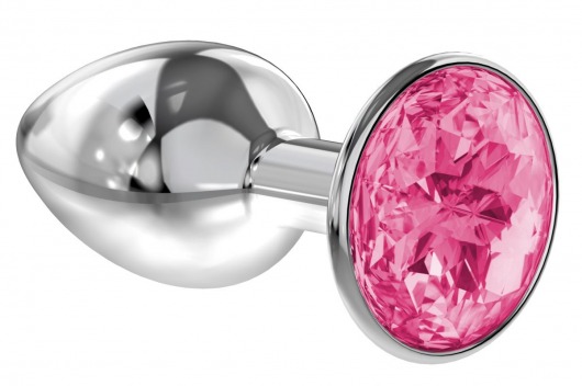 Малая серебристая анальная пробка Diamond Pink Sparkle Small с розовым кристаллом - 7 см. - Lola Games - купить с доставкой в Вологде