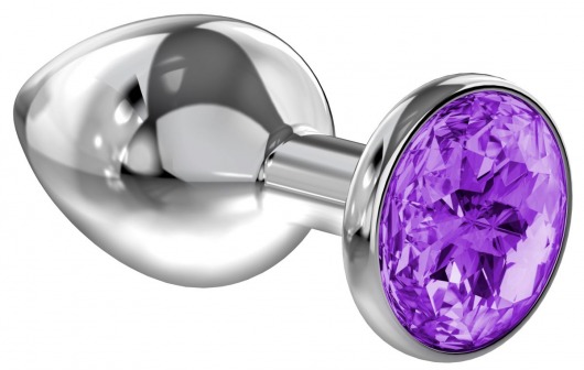 Большая серебристая анальная пробка Diamond Purple Sparkle Large с фиолетовым кристаллом - 8 см. - Lola Games - купить с доставкой в Вологде