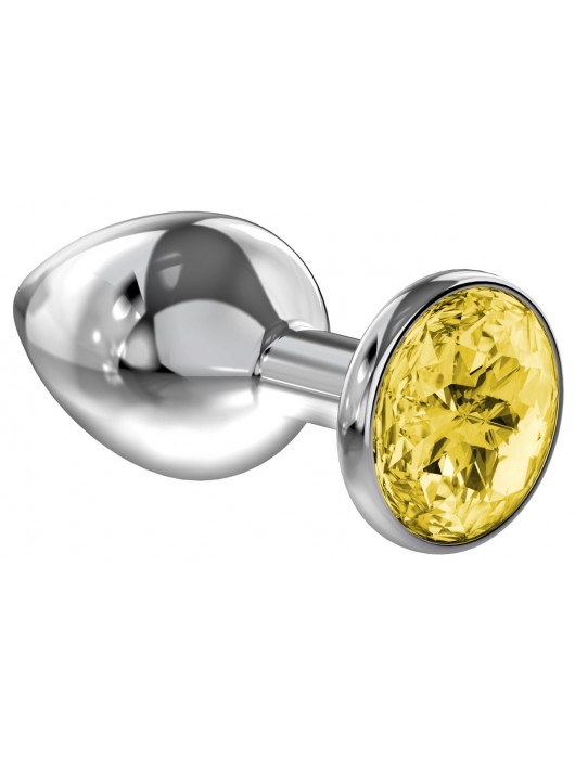 Малая серебристая анальная пробка Diamond Yellow Sparkle Small с жёлтым кристаллом - 7 см. - Lola Games - купить с доставкой в Вологде