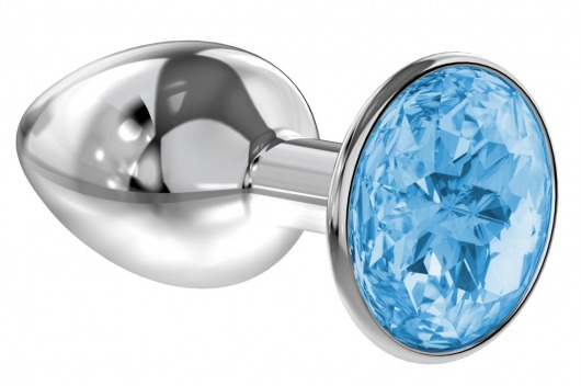 Малая серебристая анальная пробка Diamond Light blue Sparkle Small с голубым кристаллом - 7 см. - Lola Games - купить с доставкой в Вологде