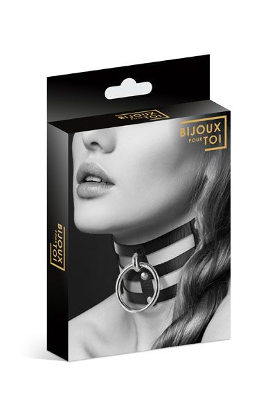 Чёрный тройной чокер с большим кольцом - Bijoux Pour Toi - купить с доставкой в Вологде