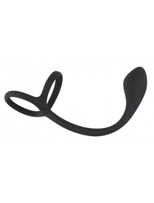 Эрекционное кольцо с утяжкой на мошонку и анальным плаг Black Velvets - Orion - в Вологде купить с доставкой