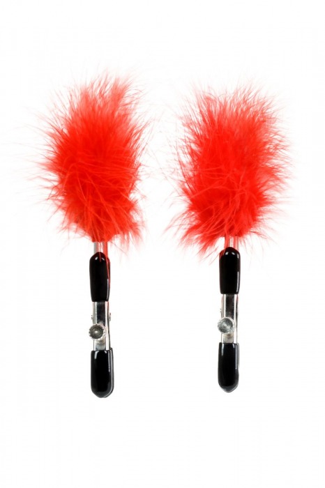 Зажимы для сосков с красным пухом Theatre - ToyFa - купить с доставкой в Вологде