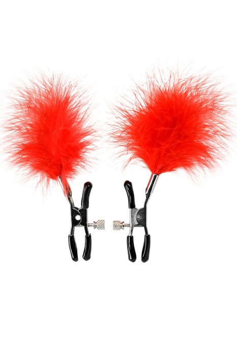 Зажимы для сосков с красным пухом Theatre - ToyFa - купить с доставкой в Вологде