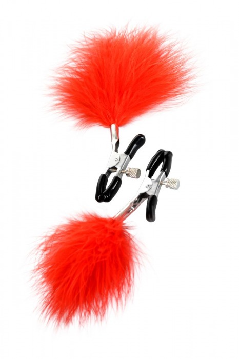 Зажимы для сосков с красным пухом Theatre - ToyFa - купить с доставкой в Вологде