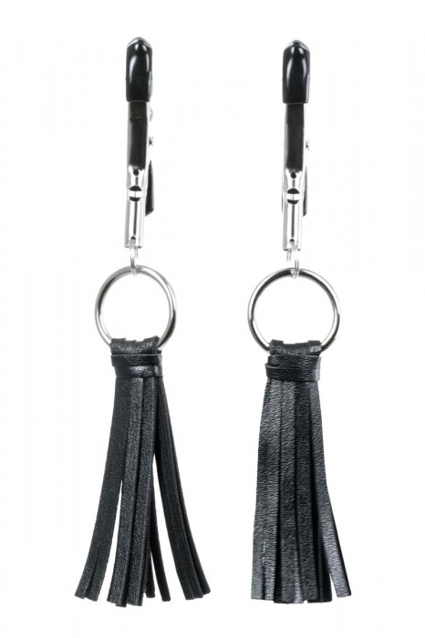 Черно-серебристые зажимы для сосков Theatre с кисточками - ToyFa - купить с доставкой в Вологде