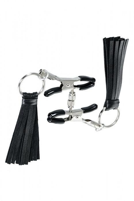 Черно-серебристые зажимы для сосков Theatre с кисточками - ToyFa - купить с доставкой в Вологде