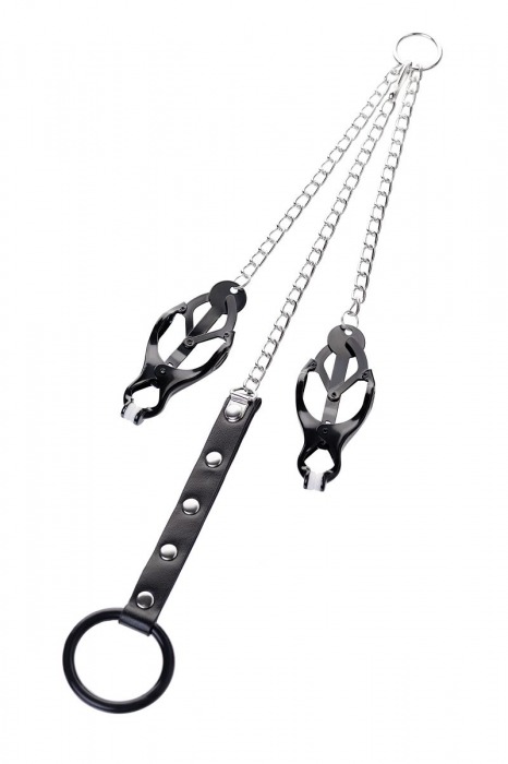 Черно-серебристые зажимы для сосков с кольцом для пениса TOYFA Metal - ToyFa - купить с доставкой в Вологде