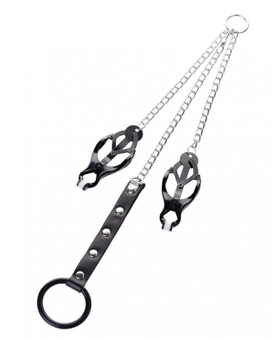 Черно-серебристые зажимы для сосков с кольцом для пениса TOYFA Metal - ToyFa - купить с доставкой в Вологде